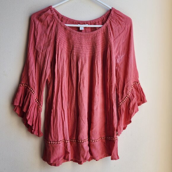 Westport 1962 Coral Scoop Neck Flared Sleeve Poet Blouse Size Small - Picture 5 of 13